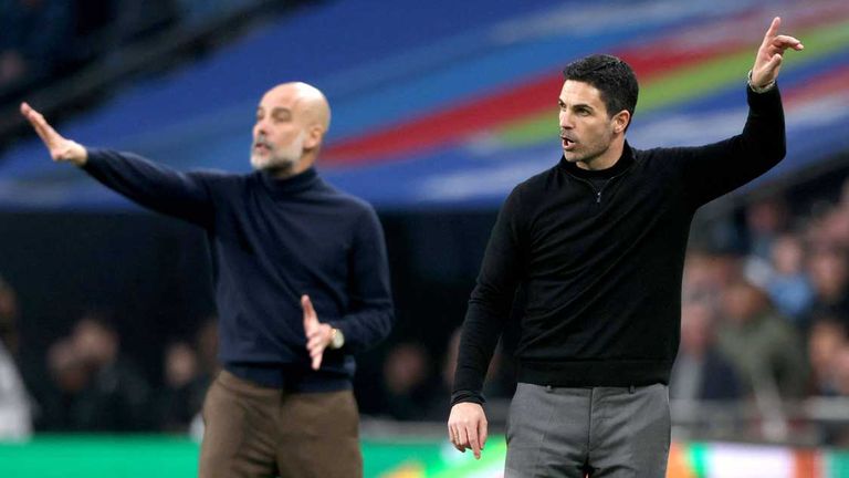 Im Ligapokal-Finale unterlag Mikel Arteta (r.) mit Arsenals gegen Pep Guardiolas ManCity.