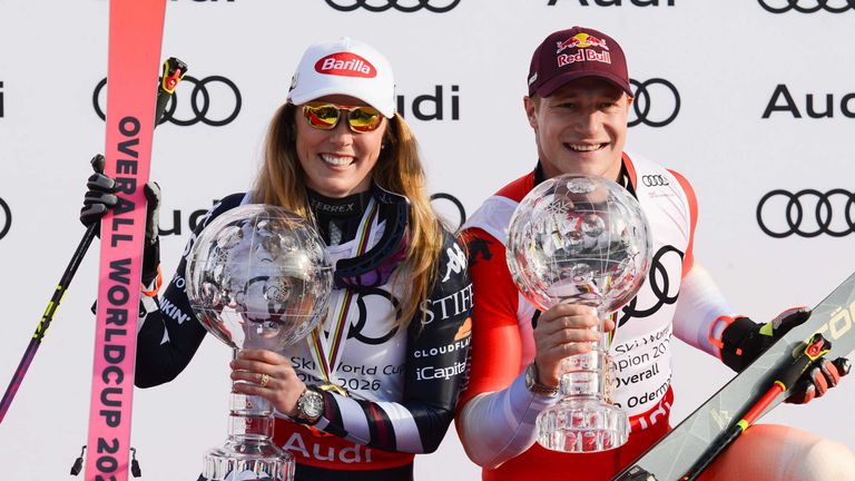 Mikaela Shiffrin (USA) und Marco Odermatt (SUI) sind die Gesamtweltcupsieger beim Ski-Alpin-Weltcup 2025/26.  
