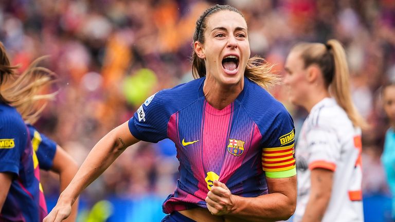 Alexia Putellas zelebriert ihren Treffer zum 2:1 gegen Bayern. Am 23. Mai treffen die Frauen des FC Barcelona im Finale auf Arsenal.  