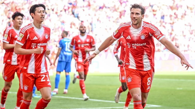 Bayerns Leon Goretzka bejubelt seinen zweiten Treffer gegen Heidenheim.