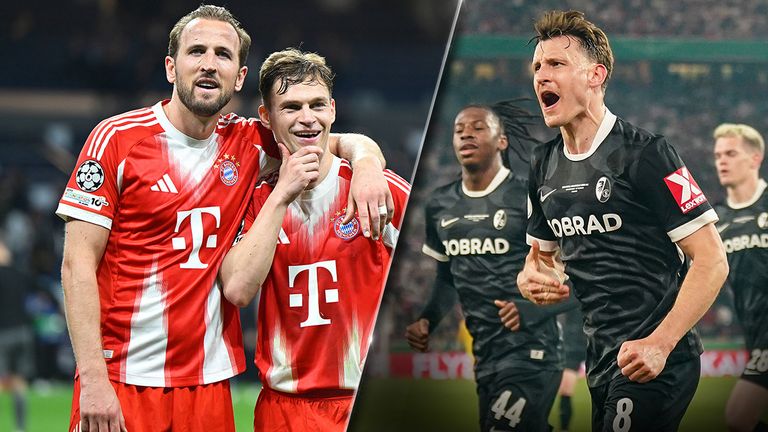 Harry Kane (von l.) und Joshua Kimmich wollen mit Bayern ins CL-Finale - Maximilian Eggestein will mit Freiburg ins EL-Endspiel.