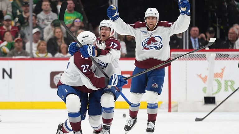 Die Colorado Avalanche bejubeln einen Treffer.
