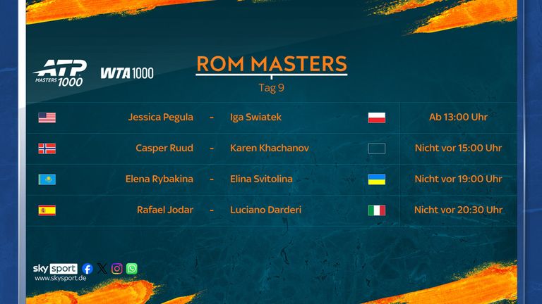 Diese Spiele siehst Du am Mittwoch, den 13. Mai, LIVE auf Sky Sport Tennis.