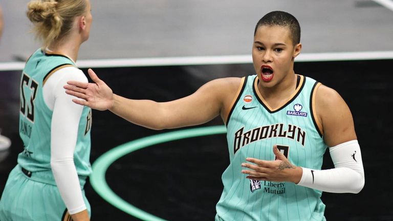 Satou Sabally von New York Liberty im Spiel gegen Golden State Valkyries.