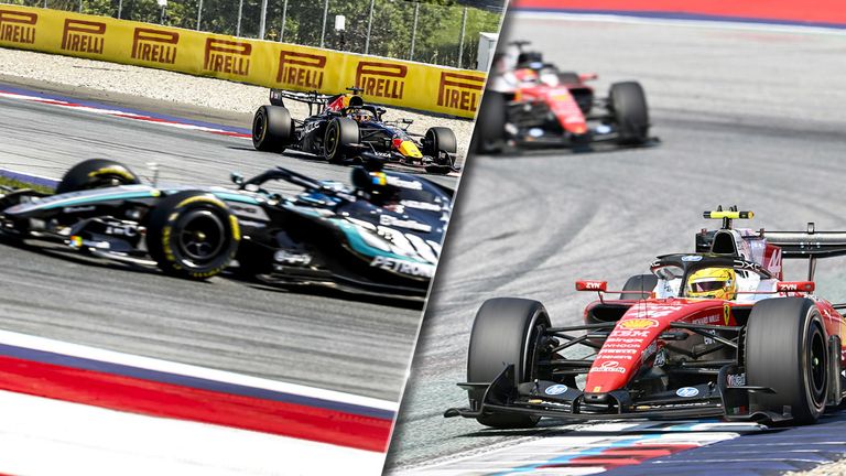 George Russell (v.l.) und Max Verstappen (dahinter) melden sich in Spielberg eindrucksvoll zurück. Ferrari (r.) hingegen enttäuscht.