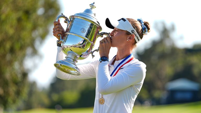 Nelly Korda feiert ihren ersten Sieg bei den US Open.