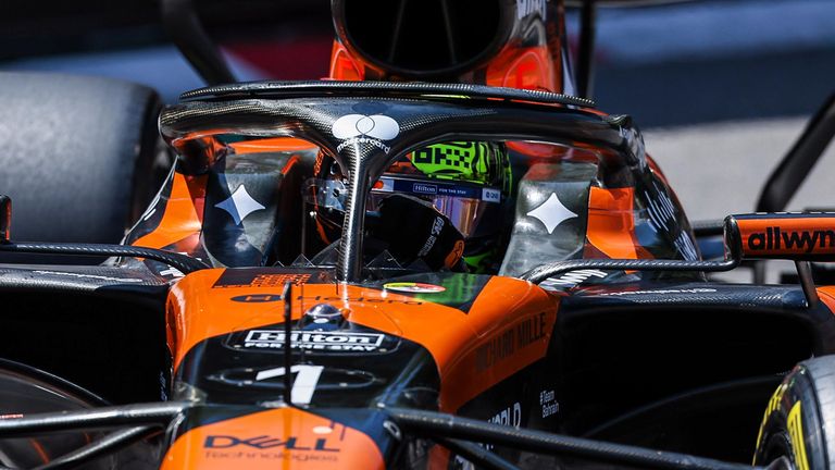 Lando Norris im McLaren legt beim 2. Freien Training beim GP von Barcelona die Bestzeit auf den Asphalt. 