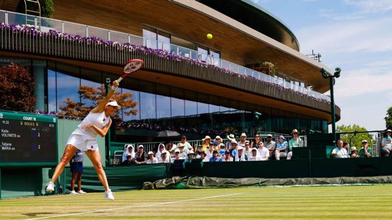 Tatjana Maria bei der ersten Runde in Wimbledon 2025.