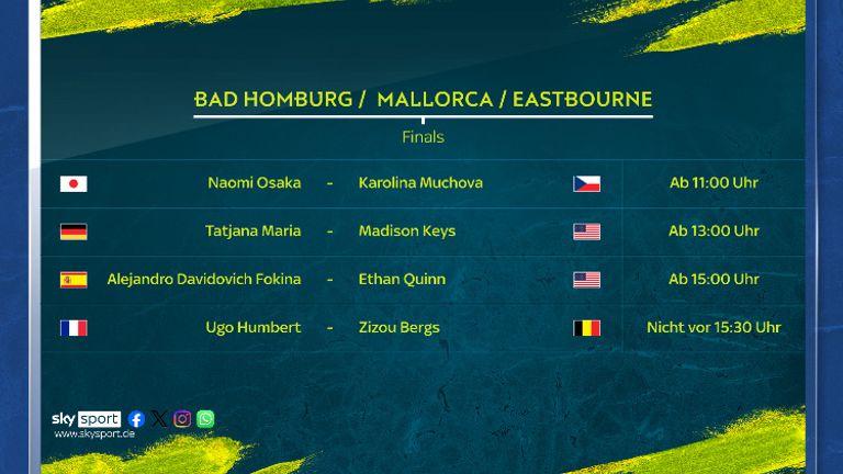 Diese Spiele siehst Du am Samstag, den 27. Juni, LIVE auf Sky Sport Tennis.