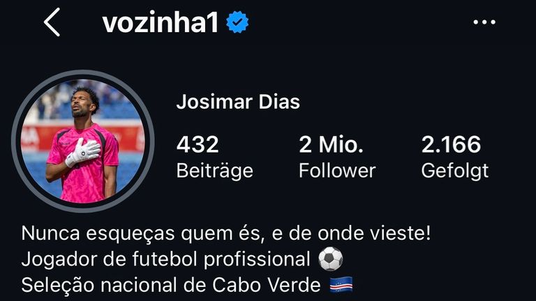 Kap-Verde-Torwart Vozinha hat auf einen Schlag zwei Millionen Follower auf Instagram. Screenshot: Instagram/vozinha1