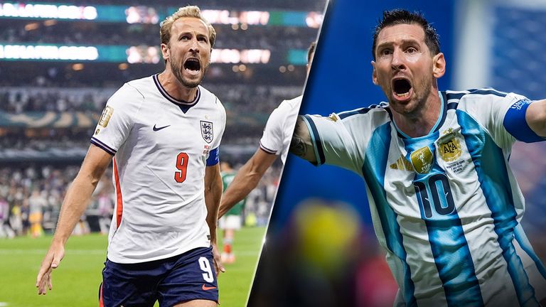 Harry Kane (l.) und Lionel Messi (r.) treffen im WM-Halbfinale aufeinander.