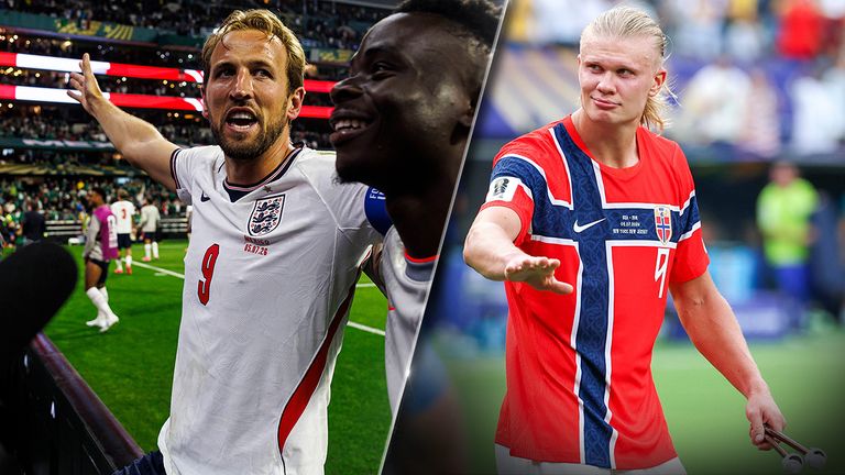Harry Kane (l.) trifft im WM-Viertelfinale mit England auf Erling Haaland und Norwegen.