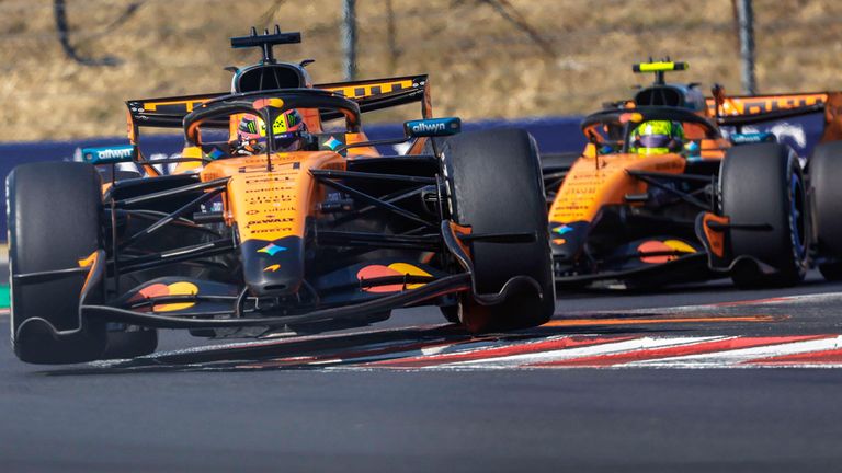 Oscar Piastri (v.) und Lando Norris lieferten sich ein heißes Papaya-Duell in Ungarn.