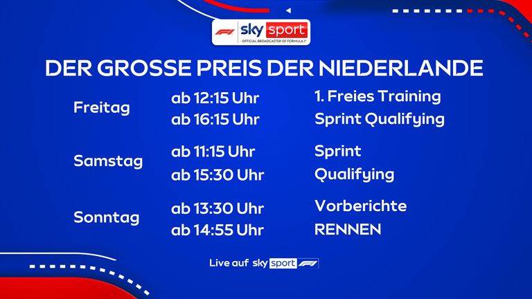 Der Fahrplan des GP der Niederlande LIVE auf Sky Sport Formel 1.