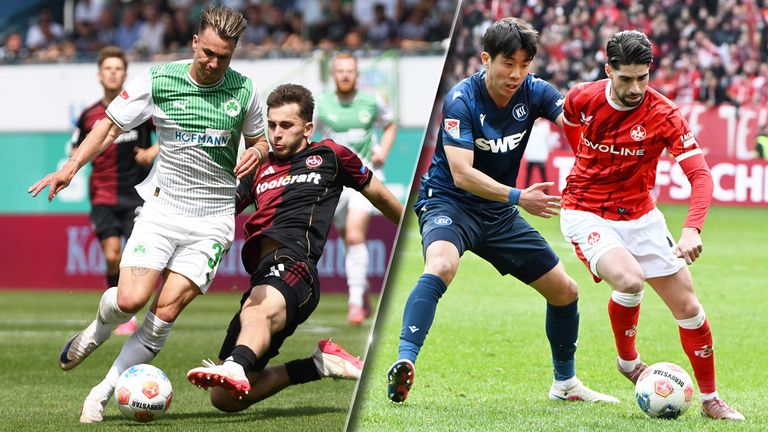 Greuther Fürth und der 1. FC Nürnberg treffen im Frankenderby aufeinander (l.). Der FCK empfängt den KSC zum Südwestderby (r.).