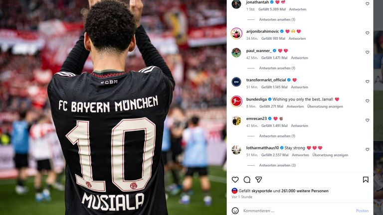 Zahlreiche Fußball-Größen reagierten auf das Statement von Jamal Musiala. (Quelle: Instagram/jamalmusiala10)
