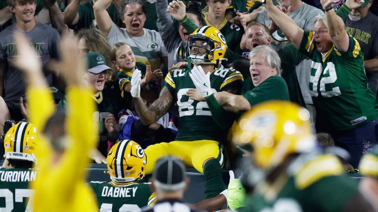 Will Sheppard, Wide Receiver der Green Bay Packers, feiert seinen Touchdown beim Preseason-Sieg gegen die Arizona Cardinals.