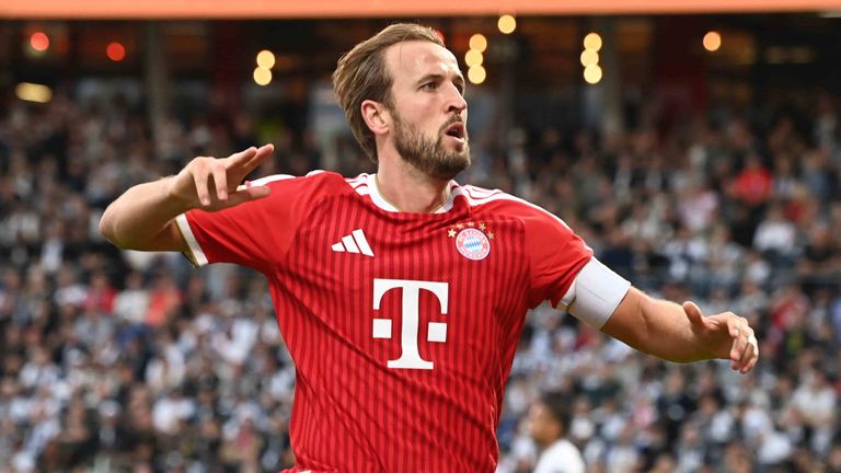 Harry Kane jubelt nach seinem Tor zum 1-2 gegen Elversberg. Am Freitag, den 18. September trifft der FC Bayern München auf Union Berlin. 