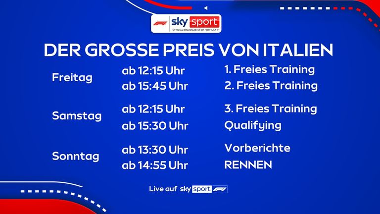 Der Fahrplan des GP von Italien LIVE auf Sky Sport Formel 1.