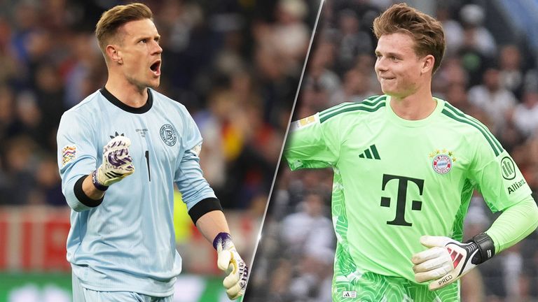 Marc-Andre ter Stegen (l.) und Jonas Urbig stehen im DFB-Kader von Jürgen Klopp.