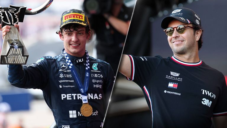 Kimi Antonelli (l.) kann in Mexiko zum jüngsten Trainer der F1-Geschichte werden, Routinier Sergio Perez feiert Meilenstein beim Heim-GP.