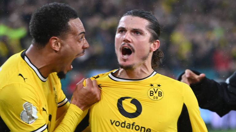Marcel Sabitzer schoss den BVB mit seinem verwandelten Freistoß kurz vor Schluss ins Pokal-Achtelfinale. 