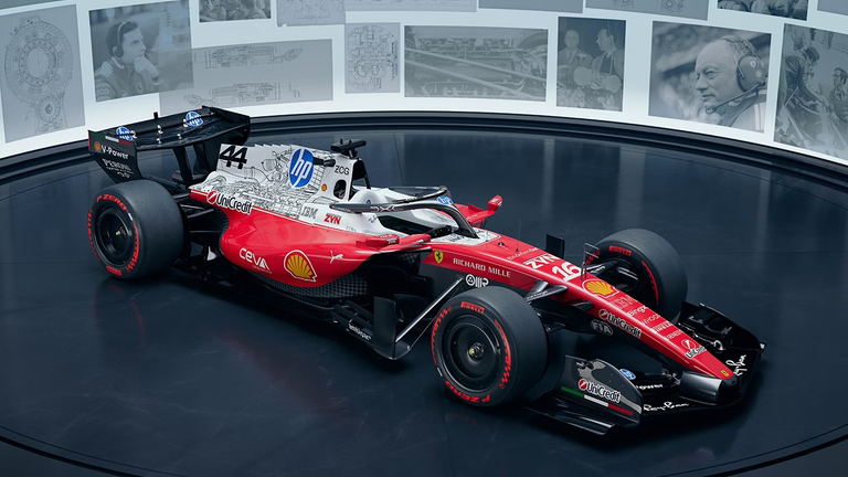 Ferrari präsentiert für den USA-GP in Austin eine Sonderlackierung im Design einer technischen Zeichnung. (Quelle: Ferrari)
