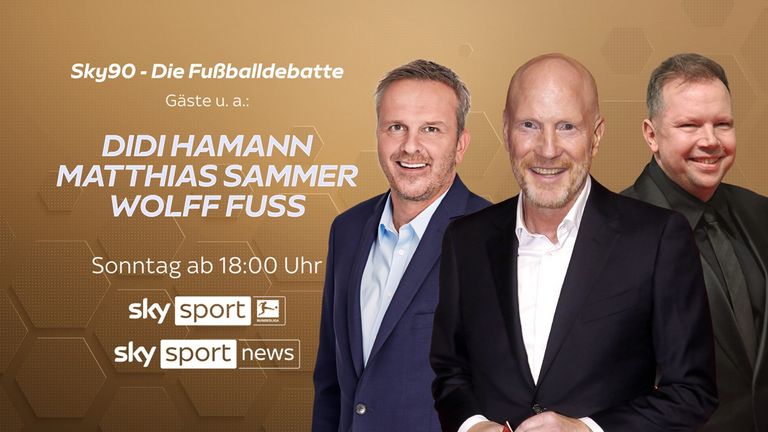 Am Sonntag sind u.a. Sky Sport Experte Didi Hamann (von l.), Matthias Sammer und Sky Sport Kommentator Wolff Fuss zu Gast bei Sky90.